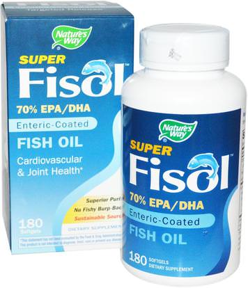 Natures Way, Super Fisol, Fish Oil, Enteric Coated, 180 Softgels ,المكملات الغذائية، إيفا أوميجا 3 6 9 (إيبا دا)، دا، إيبا