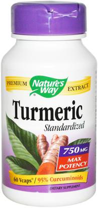 Natures Way, Turmeric Standardized, 750 mg, 60 Veggie Caps ,المكملات الغذائية، مضادات الأكسدة، الكركمين