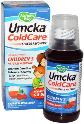 Natures Way, Umcka ColdCare, Childrens, Cherry Flavor Syrup, 4 fl oz (120 ml) ,صحة الأطفال، والسعال انفلونزا البرد