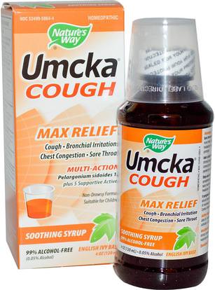 Natures Way, Umcka Cough, Max Relief, Soothing Syrup, 4 oz (120 ml) ,والصحة، والانفلونزا الباردة والفيروسية والبرد والانفلونزا