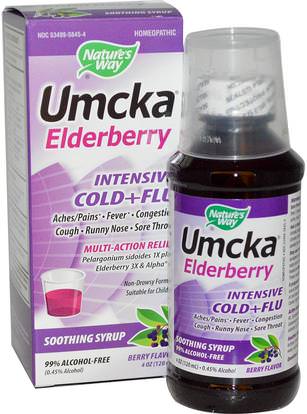 Natures Way, Umcka Elderberry, Intensive Cold+Flu, Berry Flavor, 4 oz (120 ml) ,الصحة، الإنفلونزا الباردة والفيروسية، إلديربيري (سامبوكوس)