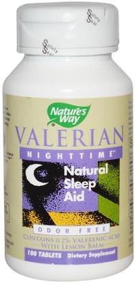 Natures Way, Valerian Nighttime, Natural Sleep Aid, Odor Free, 100 Tablets ,الأعشاب، فاليريان