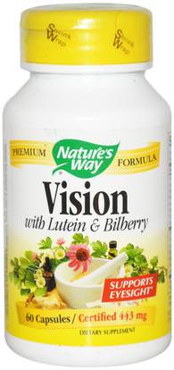 Natures Way, Vision, With Lutein & Bilberry, 443 mg, 60 Capsules ,المكملات الغذائية، مضادات الأكسدة، اللوتين