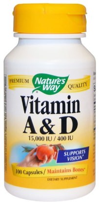 Natures Way, Vitamin A and D, 15,000 IU / 400 IU, 100 Capsules ,الفيتامينات، فيتامين أ