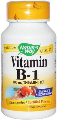 Natures Way, Vitamin B-1, 100 mg Thiamin HCl, 100 Capsules ,الفيتامينات، فيتامين ب