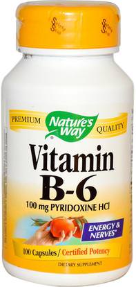 Natures Way, Vitamin B-6, 100 Capsules ,الفيتامينات، فيتامين ب