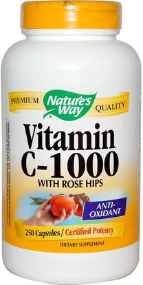 Natures Way, Vitamin C-1000, With Rose Hips, 250 Capsules ,المكملات الغذائية، مضادات الأكسدة، الفيتامينات