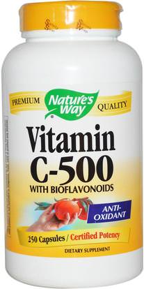 Natures Way, Vitamin C-500, with Bioflavonoids, 250 Capsules ,المكملات الغذائية، مضادات الأكسدة، الفيتامينات