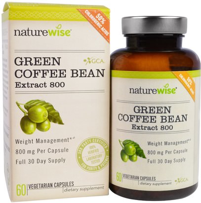 NatureWise, Green Coffee Bean Extract 800, 60 Veggie Caps ,والمكملات الغذائية، ومضادات الأكسدة، واستخراج حبوب البن الخضراء