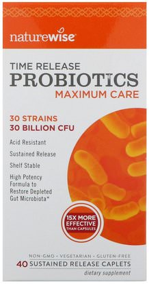 NatureWise, Probiotics, Time Release, Maximum Care, 40 Sustained Release Caplets ,المكملات الغذائية، البروبيوتيك