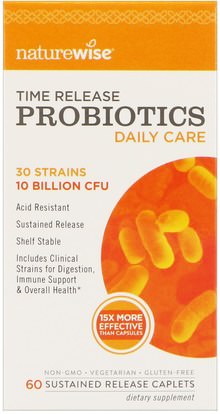 NatureWise, Time Release Probiotics, Daily Care, 10 Billion CFU, 60 Sustained Release Caplets ,المكملات الغذائية، البروبيوتيك