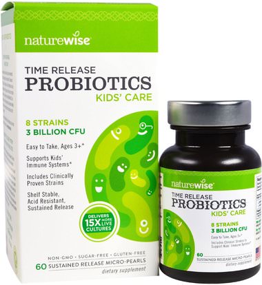 NatureWise, Time Release, Probiotics, Kids Care, 60 Sustained Release Micro-Pearls ,المكملات الغذائية، البروبيوتيك، الأطفال البروبيوتيك