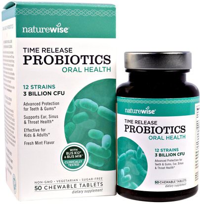 NatureWise, Time Release, Probiotics, Oral Health, Fresh Mint Flavor, 50 Chewable Tablets ,المكملات الغذائية، البروبيوتيك