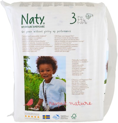 Naty, Diapers, Size 3, 9-20 lbs (4-9 kg), 31 Diapers ,صحة الطفل، ديابيرينغ