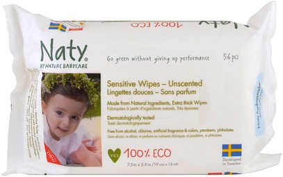 Naty, Sensitive Wipes, Unscented, 56 Wipes ,صحة الطفل