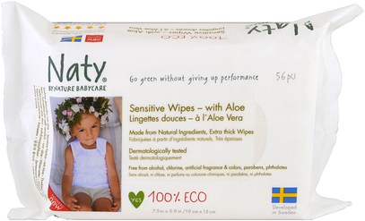 Naty, Sensitive Wipes with Aloe, 56 Wipes ,صحة الطفل