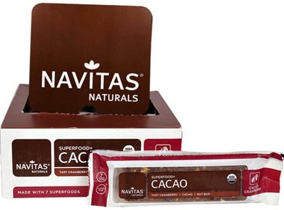 Navitas Organics, Organic Superfood + Cacao, Cacao Cranberry, 12 Bar, 16.8 oz (480 g) ,المكملات الغذائية، سوبرفوودس، الحانات الغذائية