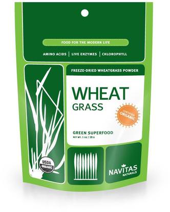 Navitas Organics, Organic, Wheat Grass, Freeze-Dried Wheatgrass Powder, 1 oz (28 g) ,المكملات الغذائية، سوبرفوودس، عشب القمح