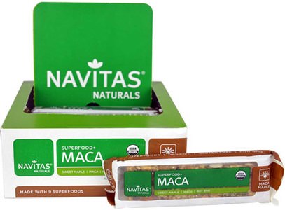 Navitas Organics, Superfood + Maca, Maca Maple Nut Bar, 12 Bars, 16.8 oz (480 g) ,المكملات الغذائية، سوبرفوودس، الحانات الغذائية