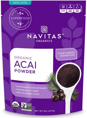 Navitas Organics, Organic Acai Powder, 8 oz (227 g) ,المكملات الغذائية، مقتطفات الفاكهة، سوبر الفواكه، أكاي استخراج عصير التوت، مسحوق أكاي