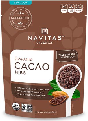 Navitas Organics, Organic, Cacao Nibs, 16 oz (454 g) ,الطعام، الكاكاو، (كاساو)، شراب من الشوك