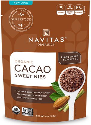 Navitas Organics, Organic, Cacao Sweet Nibs, 4 oz (113 g) ,الطعام، الكاكاو، (كاساو)، شراب من الشوك