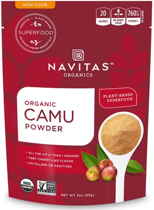 Navitas Organics, Organic, Camu Powder, 3 oz (85 g) ,المكملات الغذائية، ومضادات الأكسدة، كامو كامو - فيتامين ج الطبيعي، مقتطفات الفاكهة، الفواكه السوبر