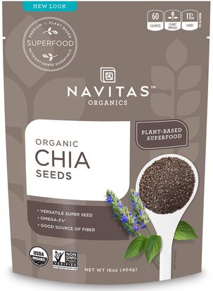 Navitas Organics, Organic Chia Seeds, 16 oz (454 g) ,المكملات الغذائية، إيفا أوميجا 3 6 9 (إيبا دا)، بذور شيا