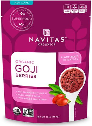 Navitas Organics, Organic, Goji Berries, 16 oz (454 g) ,المكملات الغذائية، أدابتوغين، الفواكه المجففة