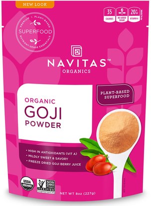 Navitas Organics, Organic, Goji Powder, 8 oz (227 g) ,المكملات الغذائية، مقتطفات الفاكهة، سوبر الفواكه، أدابتوغن