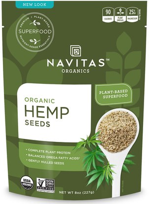 Navitas Organics, Organic, Hemp Seeds, 8 oz (227 g) ,المكملات الغذائية، إيفا أوميجا 3 6 9 (إيبا دا)، منتجات القنب، قصف بذور القنب
