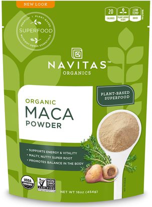 Navitas Organics, Organic, Maca Powder, 16 oz (454 g) ,الصحة، الرجال، الببغاء، المكملات الغذائية، أدابتوغين