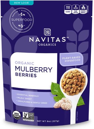 Navitas Organics, Organic, Mulberry Berries, 8 oz (227 g) ,والمكملات الغذائية، والتوت، والفواكه المجففة