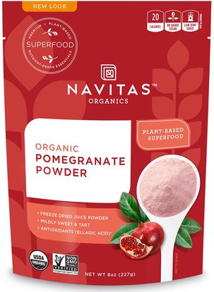 Navitas Organics, Organic, Pomegranate Powder, 8 oz (227 g) ,المكملات الغذائية، مضادات الأكسدة، استخراج عصير الرمان، الغذاء، الفواكه المجففة