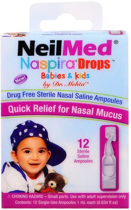 NeilMed, Naspira Drops, Babies & Kids, 12 Sterile Saline Ampoules, 0.034 fl oz (1 ml) Each ,الصحة، صحة الأنف، الطفل والاطفال المنتجات