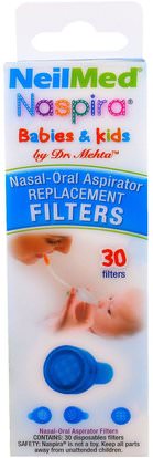 NeilMed, Naspira, Nasal-Oral Aspirator Replacement Filters, For Babies & Kids, 30 Filters ,الصحة، صحة الأنف، الطفل والاطفال المنتجات