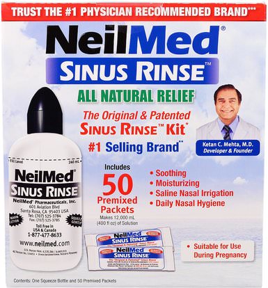 NeilMed, The Original & Patented Sinus Rinse Kit, 50 Premixed Packets, 1 Kit ,الصحة، صحة الأنف، الأنف