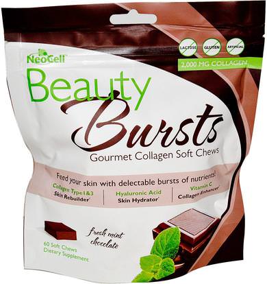 Neocell, Beauty Bursts, Gourmet Collagen Soft Chews, Fresh Mint Chocolate, 2,000 mg, 60 Soft Chews ,الصحة، المرأة، الجمال، نوع الكولاجين i & إي