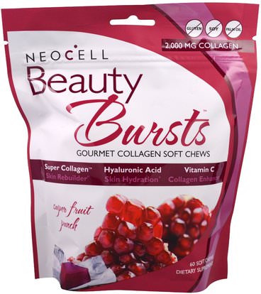 Neocell, Beauty Bursts, Gourmet Collagen Soft Chews, Super Fruit Punch, 2,000 mg, 60 Soft Chews ,الصحة، العظام، هشاشة العظام، نوع الكولاجين i & إي