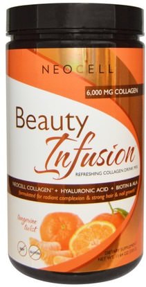 Neocell, Beauty Infusion, Refreshing Collagen Drink Mix,Tangerine Twist, 11.64 oz (330 g) ,الصحة، نساء، هيالورونيك، الجمال