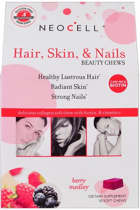 Neocell, Hair, Skin, & Nails Beauty Chews, Berry Medley, 30 Soft Chews ,والمكملات الغذائية، والصحة، والمرأة، والجلد