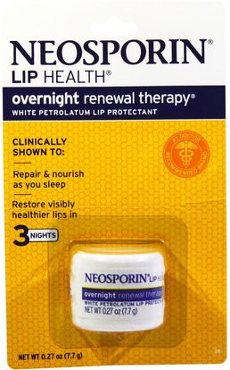 Neosporin, Overnight Renewal Therapy, White Petrolatum Lip Protectant, 0.27 oz (7.7 g) ,حمام، الجمال، العناية الشفاه