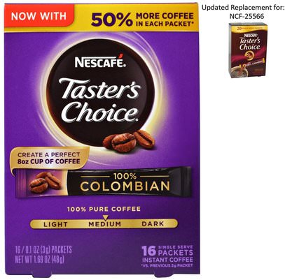 Nescaf, Tasters Choice, Instant Coffee, 100% Colombian, 16 Single Serve Packets, 0.1 oz (3 g) Each ,الغذاء، القهوة، القهوة الفورية، كيتو ودية