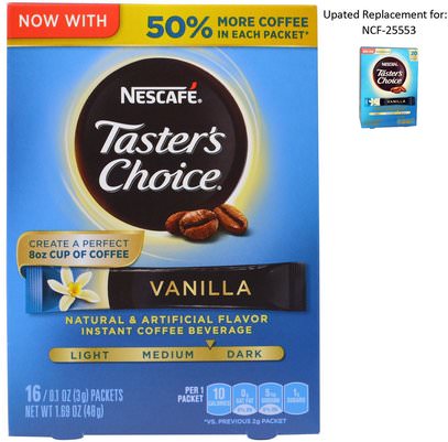 Nescaf, Tasters Choice, Instant Coffee Beverage, Vanilla, 16 Packets, 0.1 oz (3 g) Each ,الغذاء، القهوة، القهوة الفورية، كيتو ودية
