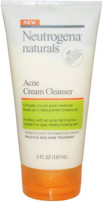 Neutrogena, Acne Cream Cleanser, 5 fl oz (147 ml) ,الصحة، حب الشباب، نوع الجلد حب الشباب المعرضة الجلد، الجمال، حمض الصفصاف