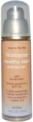 Neutrogena, Healthy Skin Enhancer, Broad Spectrum SPF 20, Ivory To Fair 10, 1.0 fl oz (30 ml) ,الجمال، العناية بالوجه، سف العناية بالوجه