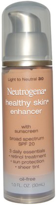 Neutrogena, Healthy Skin Enhancer, Broad Spectrum SPF 20, Light to Neutral 30, 1.0 fl oz (30 ml) ,الجمال، العناية بالوجه، سف العناية بالوجه