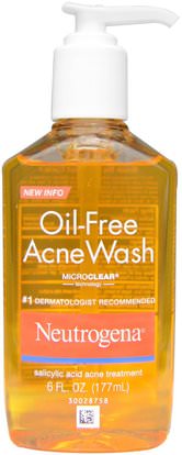 Neutrogena, Oil-Free Acne Wash, 6 fl oz (177 ml) ,الصحة، حب الشباب، نوع الجلد حب الشباب الجلد المعرضة، العناية بالوجه