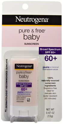 Neutrogena, Pure & Free Baby Sunscreen, SPF 60+, 0.47 oz (13 g) ,حمام، الجمال، واقية من الشمس، سف 50-75، والأطفال والطفل واقية من الشمس