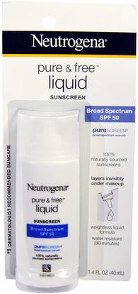 Neutrogena, Pure & Free Liquid Sunscreen, SPF 50, 1.4 fl oz (40 ml) ,حمام، الجمال، واقية من الشمس، سف 50-75، العناية بالوجه